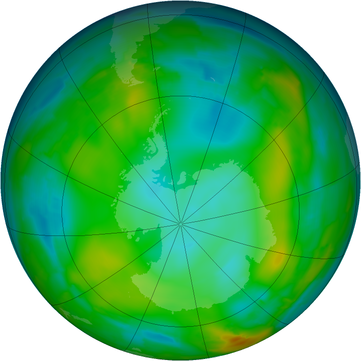 Antarctic ozone map for 08 July 2010